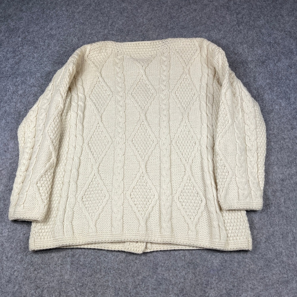 Connemara Knitwear Cardigan Womens L Cream Merino Wool Aran Cable Knit Ireland - Picture 2 of 8